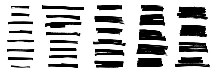 Plakat Black highlight marker lines isolated on white background. Various marker pen strokes with different length and thickness hand drawn set. Realistic vector graphic modern design elements.