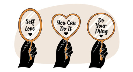 Mirrors Reflecting Self-Affirmation in Hands Illustration