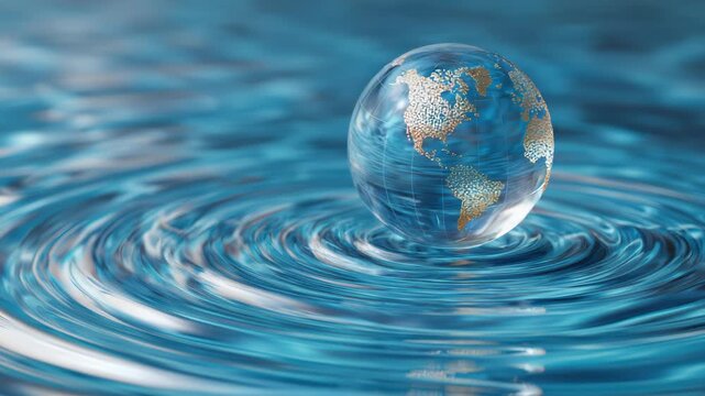 World Water Day concept with world in clean water drop on and fresh blue water ripples design, Environment save and ecology theme concept
