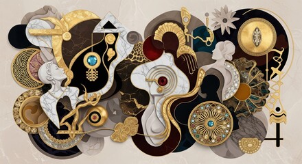 Fototapeta premium Luxury Abstract Marble and Gold Collage Art with Greek Influence