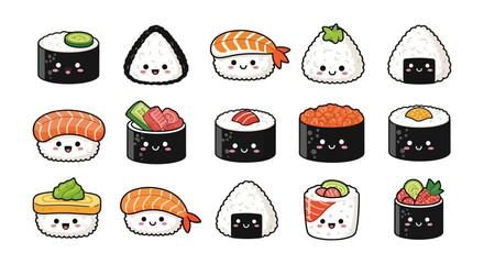 Adorable Sushi and Onigiri Characters for Japanese Cuisine Designs