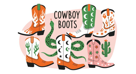 Trendy Cowboy Boots Vector Art with Western Flair and Snake Illustration