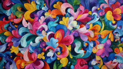 Vibrant Abstract Floral Swirl Painting with Colorful Oil Texture