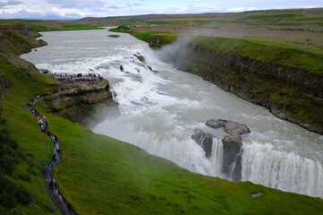 Gullfoss waterfall which is a two step waterfall in Iceland