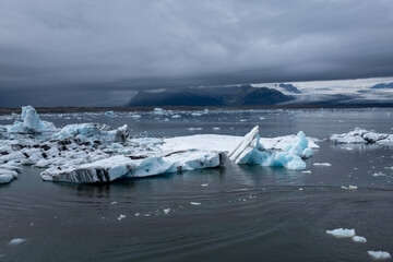 Icebergs from the Breiðamerkurjökull Glacier floating in the Jökulsárlón Glacier Lagoon in Iceland