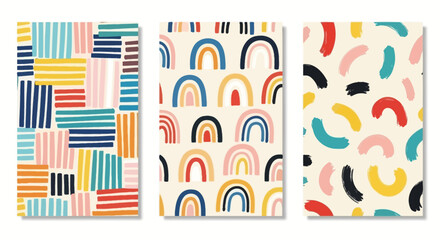 Colorful Abstract Pattern Designs Geometric Shapes, Rainbow Arches, and Artistic Strokes