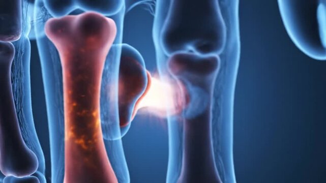 Close up of inflamed finger bones showing pain and inflammation in a medical illustration.