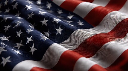 Waving United States flag with rich colors and detailed fabric texture captured in daylight