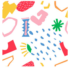 Abstract Organic Shapes And Patterns In Playful Colors On White Background With Transparent Effect