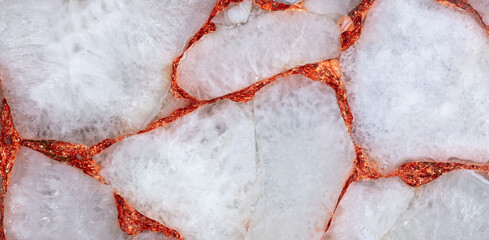 Agate Crystal natural semi precious stone texture with a copper leaf as part of unique interior.