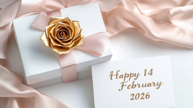 Wedding rings on a red rose in a gift box for a Valentine's Day love and romance celebration