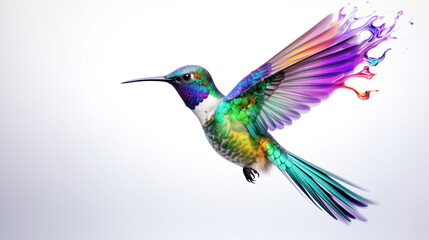 Obraz premium Green hummingbird in flight near a flower, capturing its small size, vibrant ruby color, and delicate wings