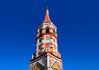 Russia, Suzdal, colorful bell tower of the Antipyevskaya Church 