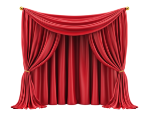 Luxurious red velvet theater curtains, isolated on transparent background
