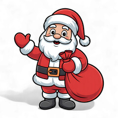 Illustration of cartoon santa claus isolated on transparent background waving with a bag full of gifts for christmas celebration transparent background