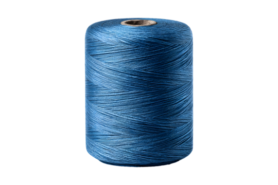 Blue thread spool with shiny fiber texture, isolated on transparent background - Powered by Adobe