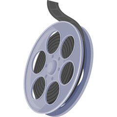 Retro Film Reel With Gray Metal Spool and Black Magnetic Tape and Clear Background