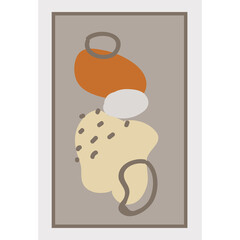 Abstract minimalist composition with organic shapes and lines in earthy tones on a muted gray background featuring warm orange beige and gray elements 