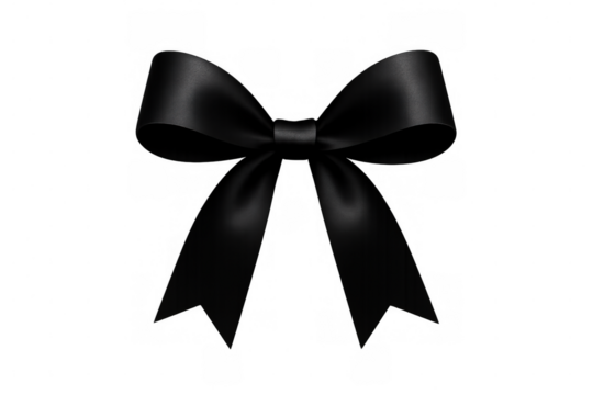 Black ribbon bow representing mourning, grief, remembrance, and loss, with transparent background