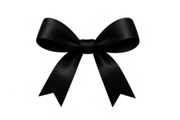 Black mourning ribbon bow with satin texture, symbolizing grief, respect, and remembrance on transparent background