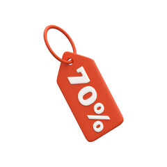 3D red price tag with 70 percent discount, symbol of sale, promotion or special offers