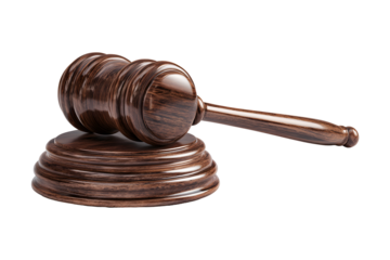 Wooden judge gavel and sound block symbol of justice and law, isolated on transparent background