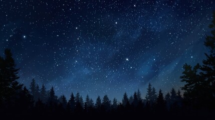 Fototapeta premium Starry night sky over a forest with clear views of twinkling stars and a serene calmness in the air