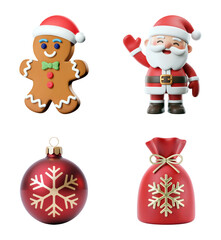 Charming festive Christmas characters and decoration elements bring holiday cheer for seasonal greetings and joyful celebrations isolated on png transparent background