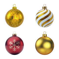 Festive Christmas ornaments collection gold disco ball modern holiday decorations for joyful seasonal celebrations isolated on png transparent background