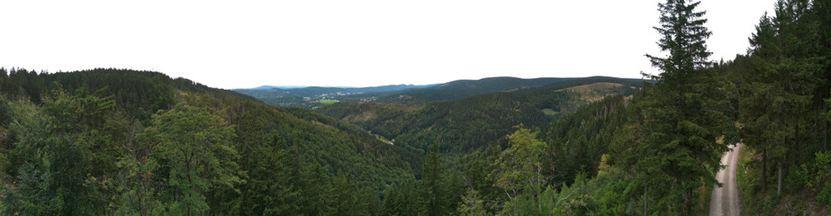 natural green hills and mountains landscape with path in forest for hiking isolated on white or...