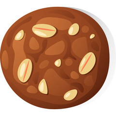 Round chocolate chip cookie with visible peanut chunks and brown texture on a transparent background with soft shadow effect