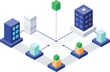 Fototapeta premium Isometric 3d smart city data network hub illustration scalable vector eps