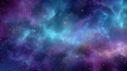 Fototapeta premium Vibrant cosmic scene depicting swirling clouds and stars in a vast galaxy with shades of blue and purple