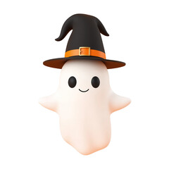 Spooky ghost wearing witch hat makes Halloween fun in your next design project with its cute and modern design isolated on png transparent background