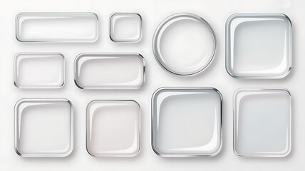 Collection of pristine white transparent glass shapes isolated on light background ideal for web design and ui elements vector
