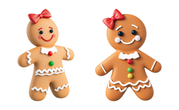 Festive gingerbread girls with bows ready for holiday cheer and Christmas baking fun seasonal promotions isolated on png transparent background