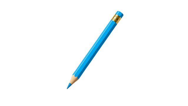 Blue Wooden Pencil with Eraser – Gold Ferrule Stationery Isolated on Transparent Background - Powered by Adobe