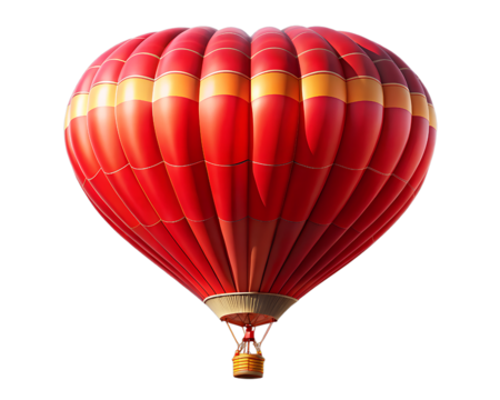 Red hot air balloon ascends and romantic adventure isolated on transparent background - Powered by Adobe