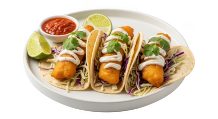 Delicious fish tacos isolated on transparent background