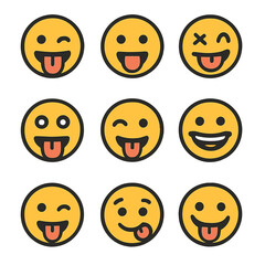 Fototapeta premium Tongue Out Icons. Flat icon set of tongue out expressions: tongue out wink, playful tongue, silly face, wacky