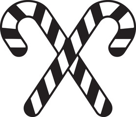 Black and white crossed candy cane silhouette