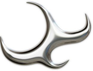 Futuristic chrome abstract sigil in 3D cybersigilism style with reflective metallic surfaces and sharp gothic liquid shapes.