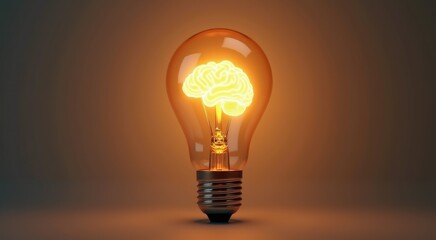 Light bulb with a glowing brain inside