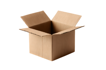 Open cardboard box with corrugated texture, isolated on transparent background