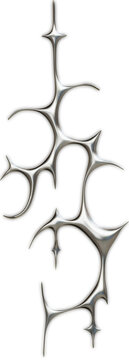 Futuristic chrome abstract sigil in 3D cybersigilism style with reflective metallic surfaces and sharp gothic liquid shapes.