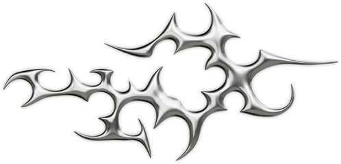 Futuristic chrome abstract sigil in 3D cybersigilism style with reflective metallic surfaces and sharp gothic liquid shapes.