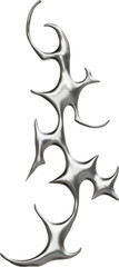 Futuristic chrome abstract sigil in 3D cybersigilism style with reflective metallic surfaces and sharp gothic liquid shapes.