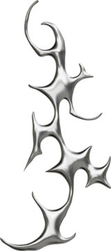 Futuristic chrome abstract sigil in 3D cybersigilism style with reflective metallic surfaces and sharp gothic liquid shapes.
