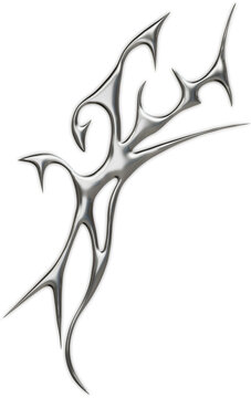 Futuristic chrome abstract sigil in 3D cybersigilism style with reflective metallic surfaces and sharp gothic liquid shapes.
