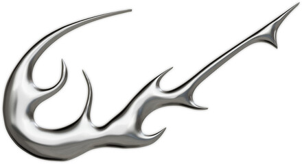 Futuristic chrome abstract sigil in 3D cybersigilism style with reflective metallic surfaces and sharp gothic liquid shapes.